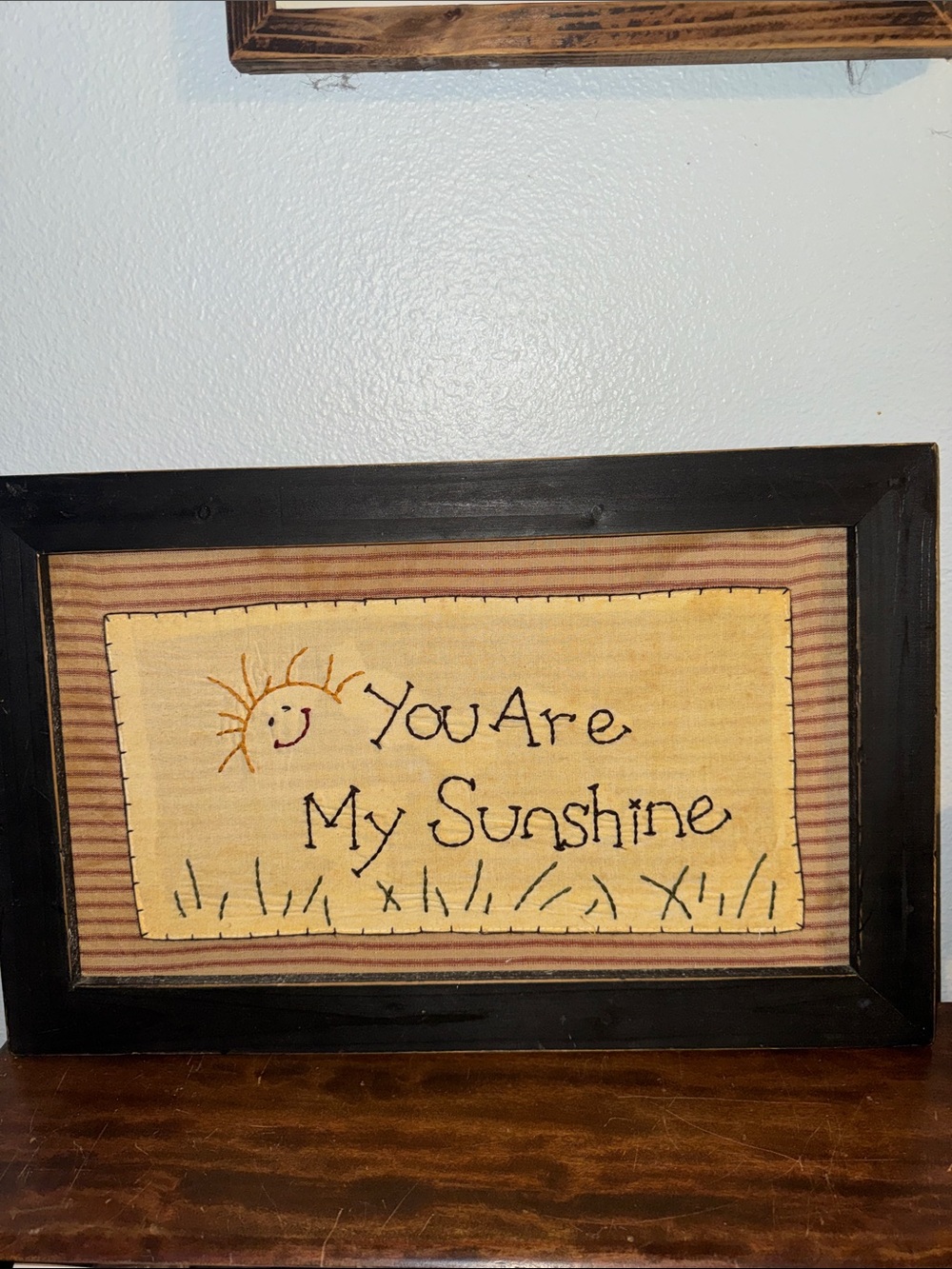 Primitive Embroidered “You Are My Sunshine”Framed Wall Art Rustic Farmhouse
